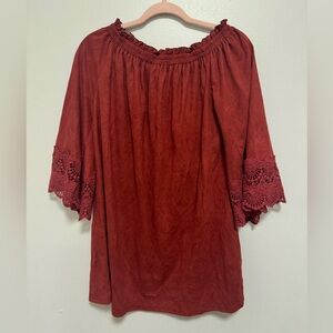 Easel Red Off the Shoulder Boho Lace Sleeve Top